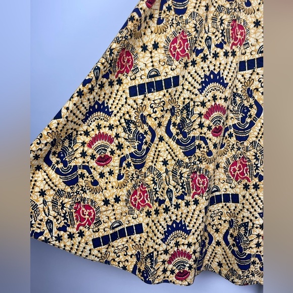 Vintage 100% Cotton Yellow African Egyptian Traditional Printed Wrap Skirt - Picture 2 of 8